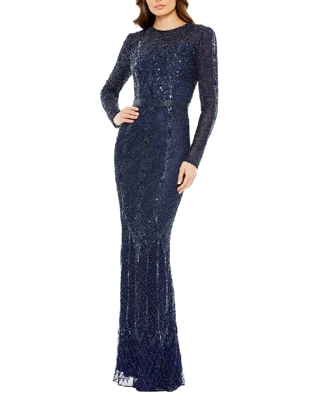 Mac Duggal Embellished Illusion High-Neck Gown