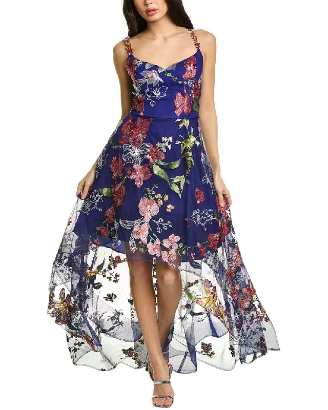 Marchesa Notte Floral Embroidered Gown