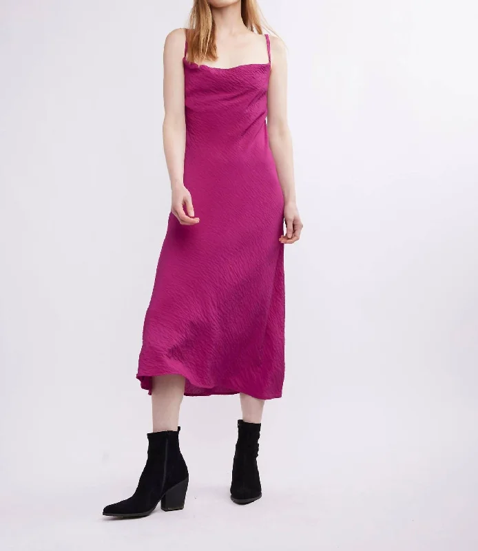 Norah Midi Slip Dress In Magenta