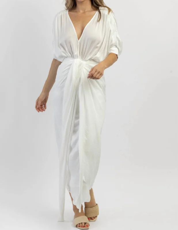 Norah Tied Midi Dress In Off-White