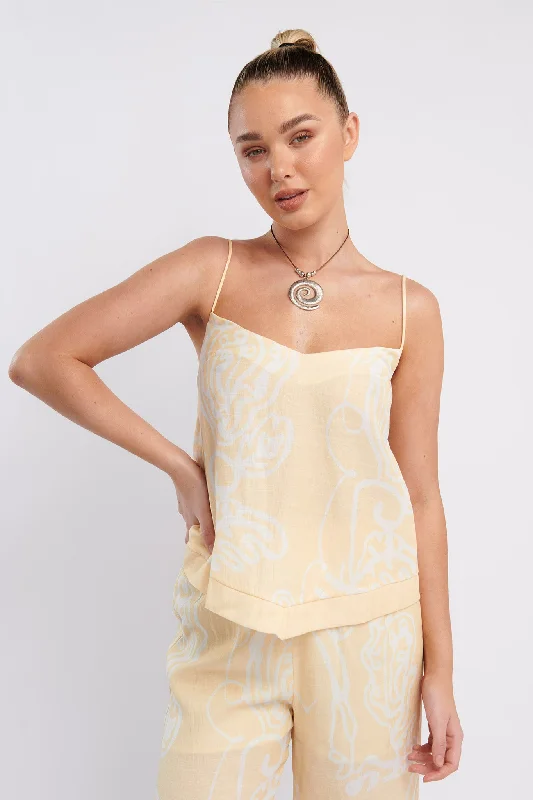 Oceania Cami Strap Top Print Yellow