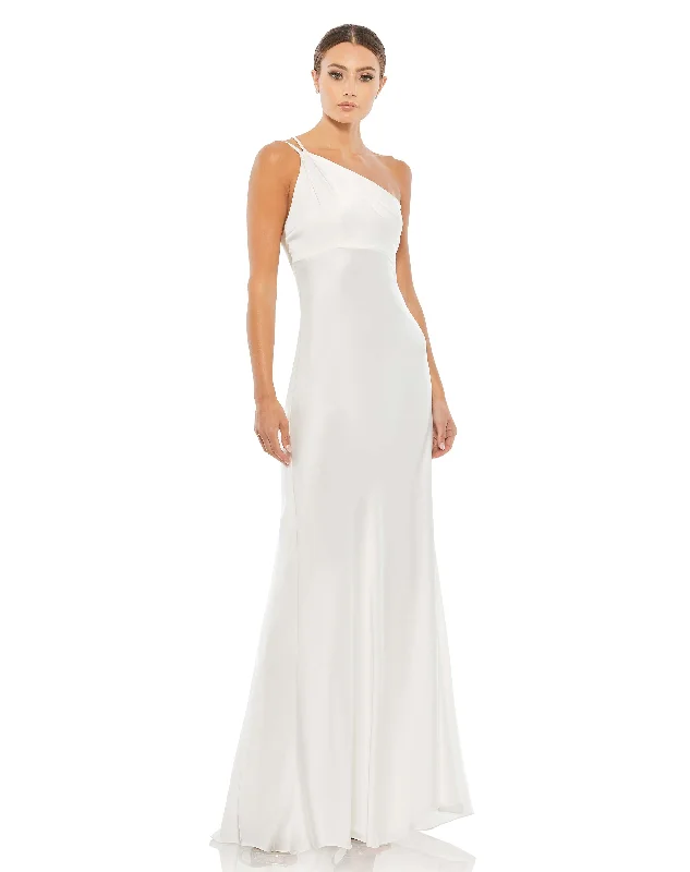 One Shoulder Double Strap Satin Gown