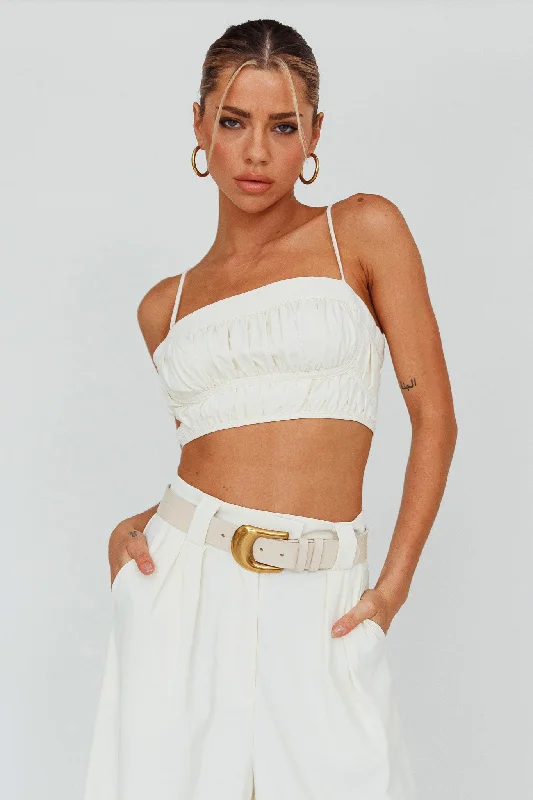 Regal Ruched Cami Crop Top Cream