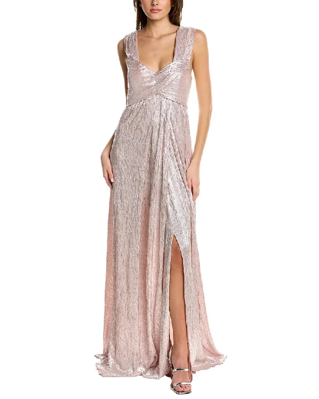 Rene Ruiz Crinkled Metallic Gown