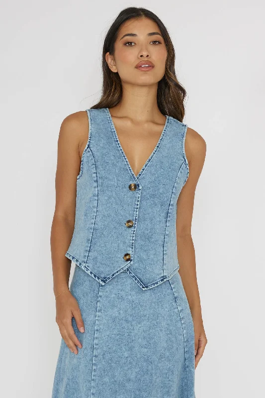 Rhythms Button Vest Denim Blue