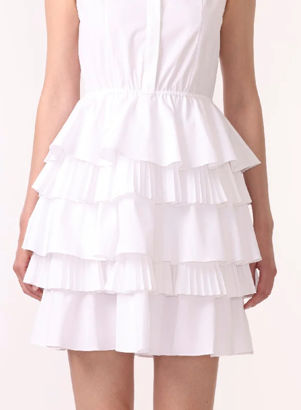 S/l Cotton Poplin Dress W/pleated Tiered Skirt