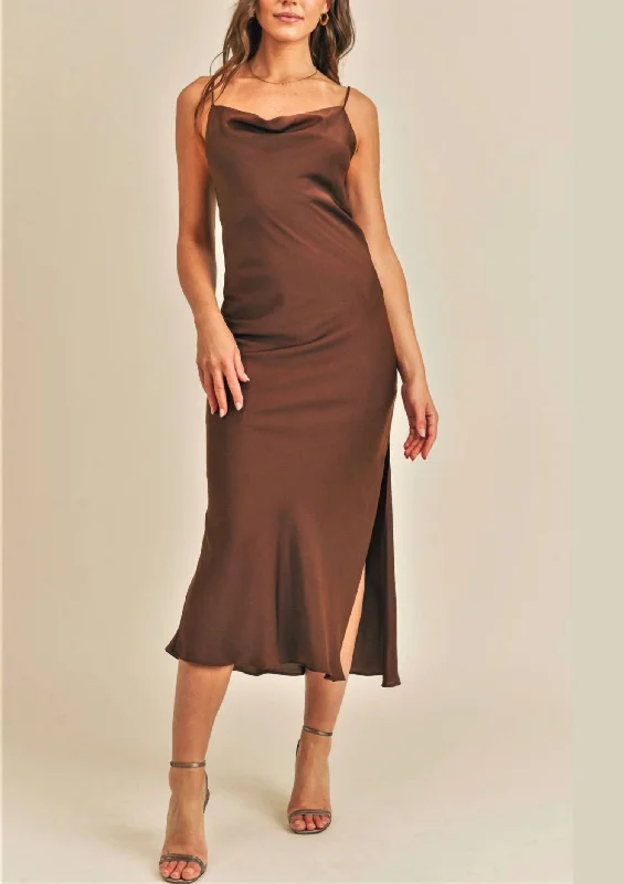 Silky Midi Dress In Brown