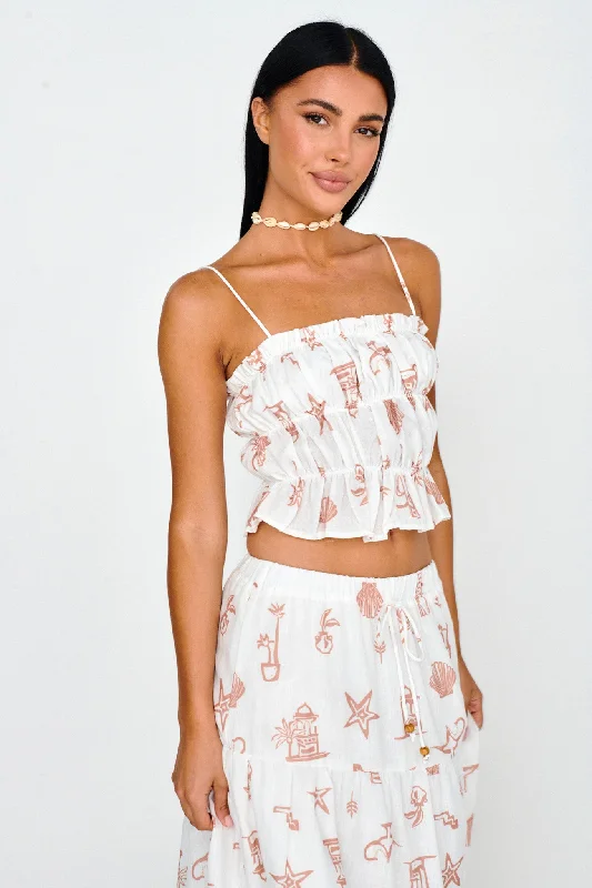 South Bay Ruched Cami Top Print Mocha