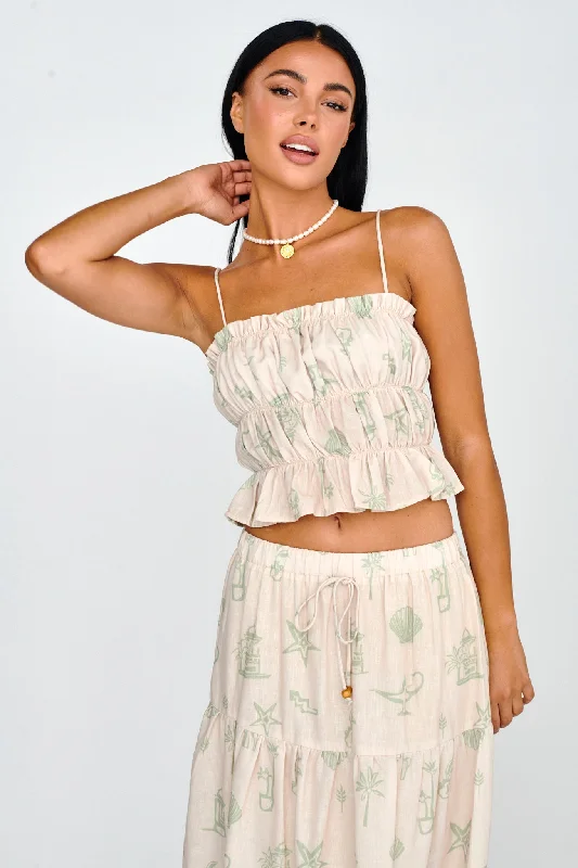 South Bay Ruched Cami Top Print Sage