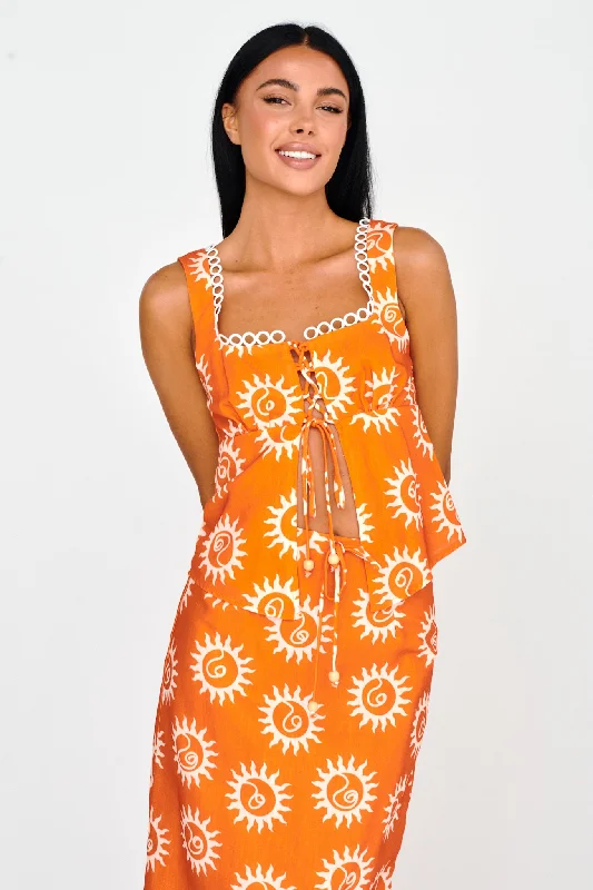 Sun Days Laced Bust Top Sun Orange