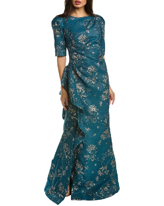 Teri Jon by Rickie Freeman Metallic Jacquard Gown