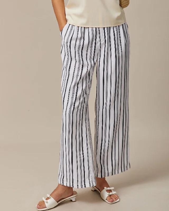 The Black Elastic Waist Striped Button Pants