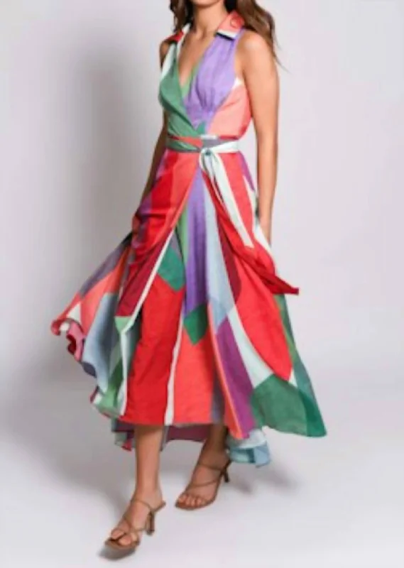 Vela Wrap Midi Dress In Multi Overlap Leaves