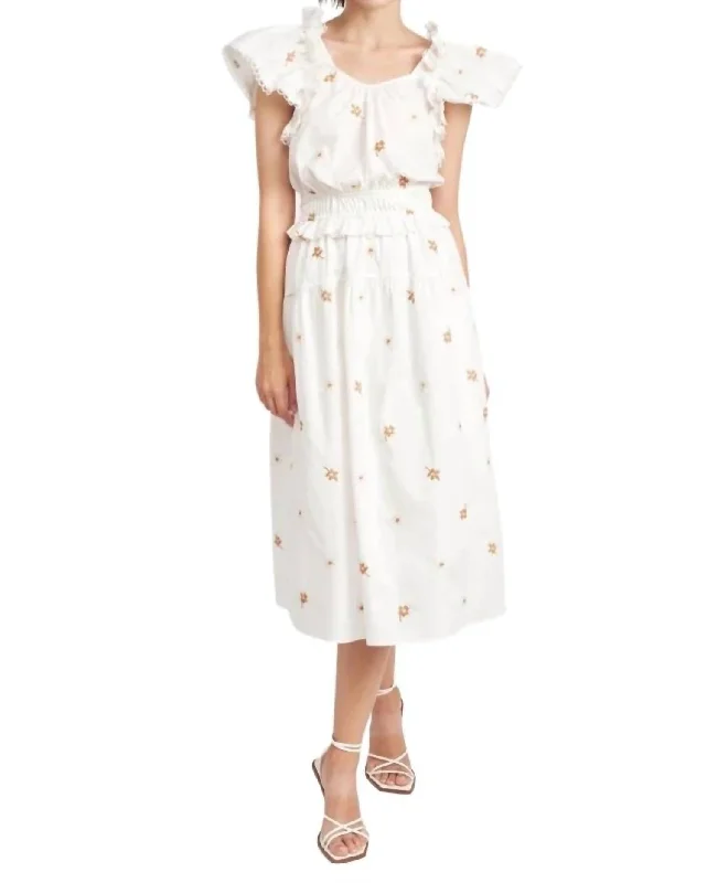 Wayback Floral Cross Stitch Midi Dress In White