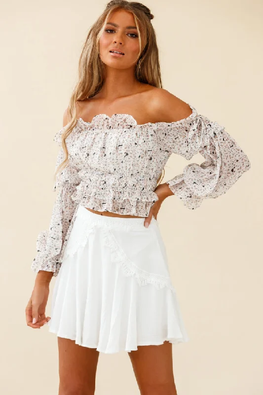 Wildflower Tassel Trim A-line Skirt White