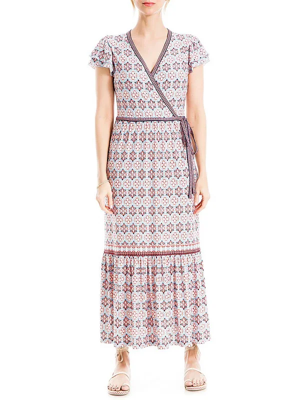 Womens Floral Faux Wrap Midi Dress