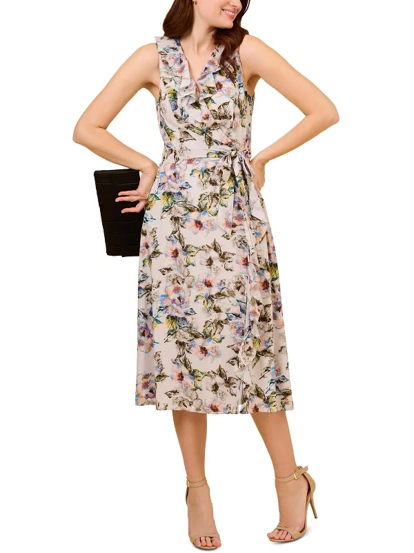 Womens Ruffled Printed Midi Dress