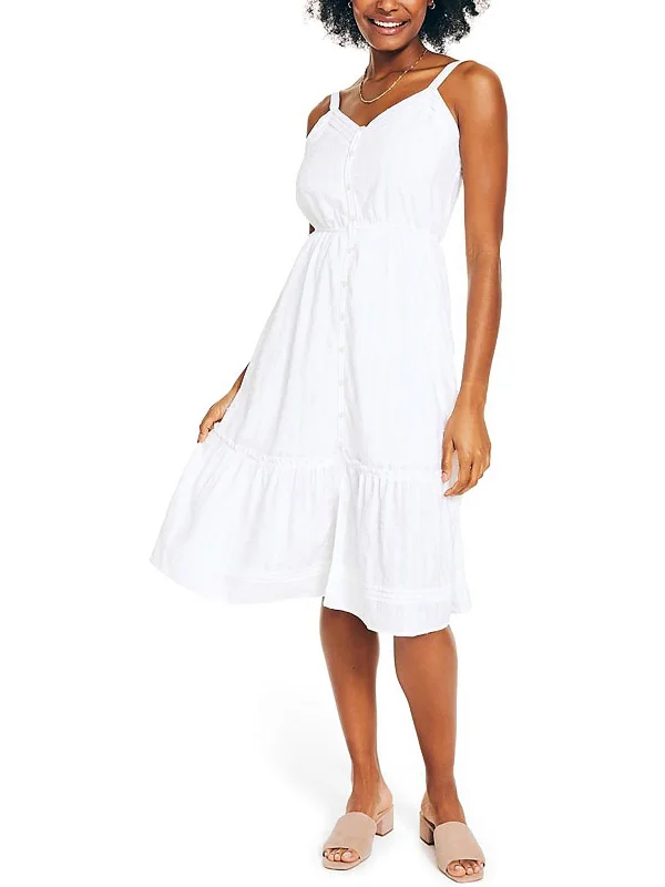 Womens Tiered Sleeveless Midi Dress