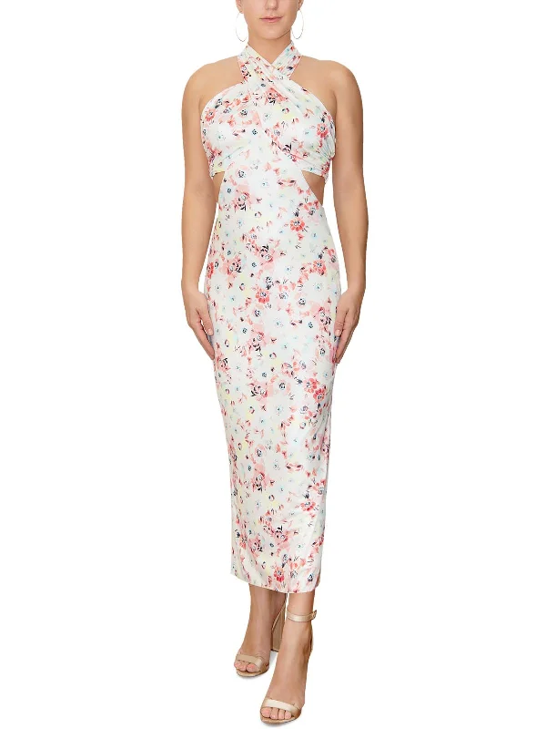 Zahara Womens Printed Cut-Out Midi Dress