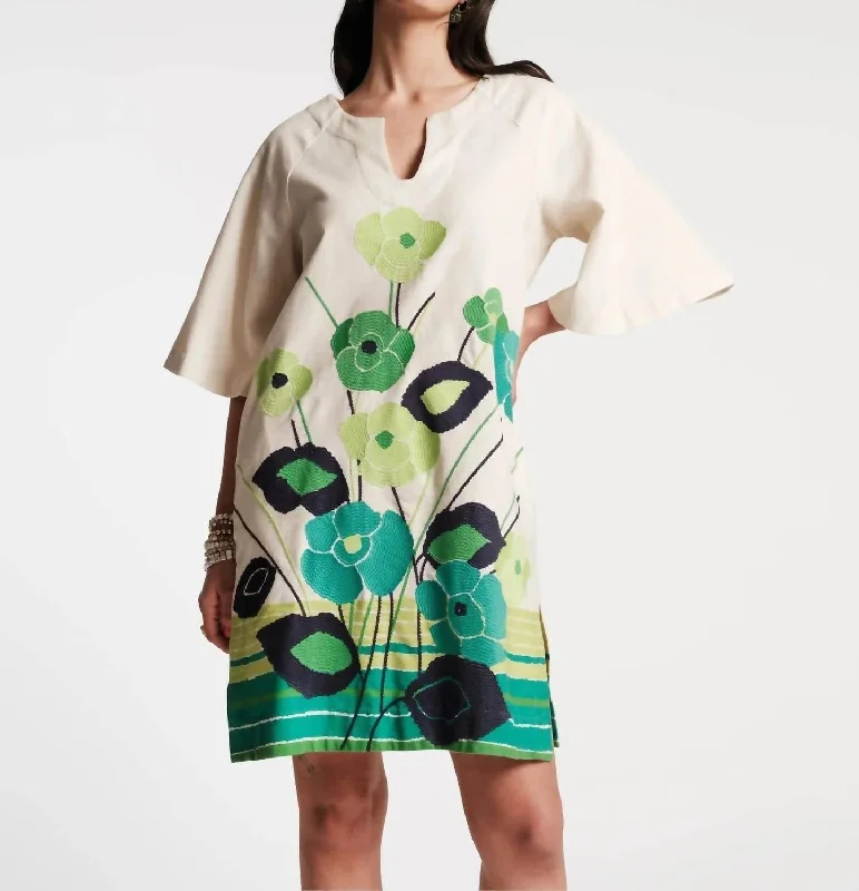 Dreamy Caftan Mini Dress In Grass Is Greener