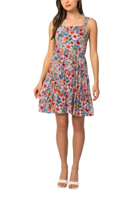 Floral Square Neck Mini Dress In Blue Floral