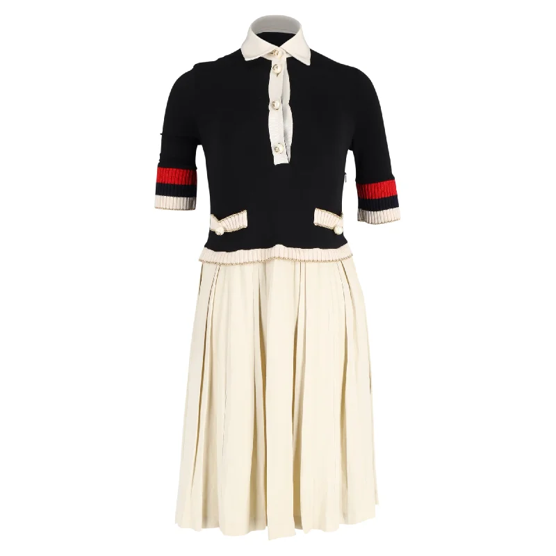 Gucci Polo Mini Dress in Navy and Cream Viscose