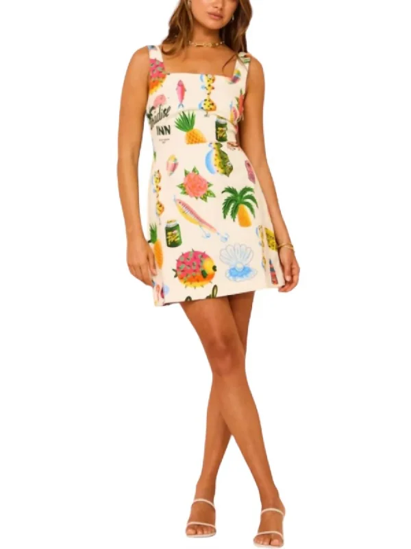 Paradise Square Neck Mini Dress In Multi