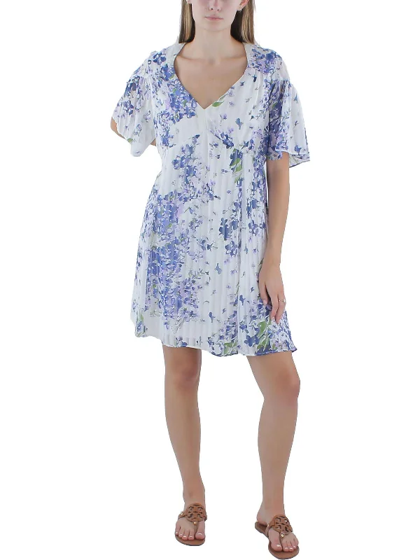 Womens Floral Print Chiffon Mini Dress