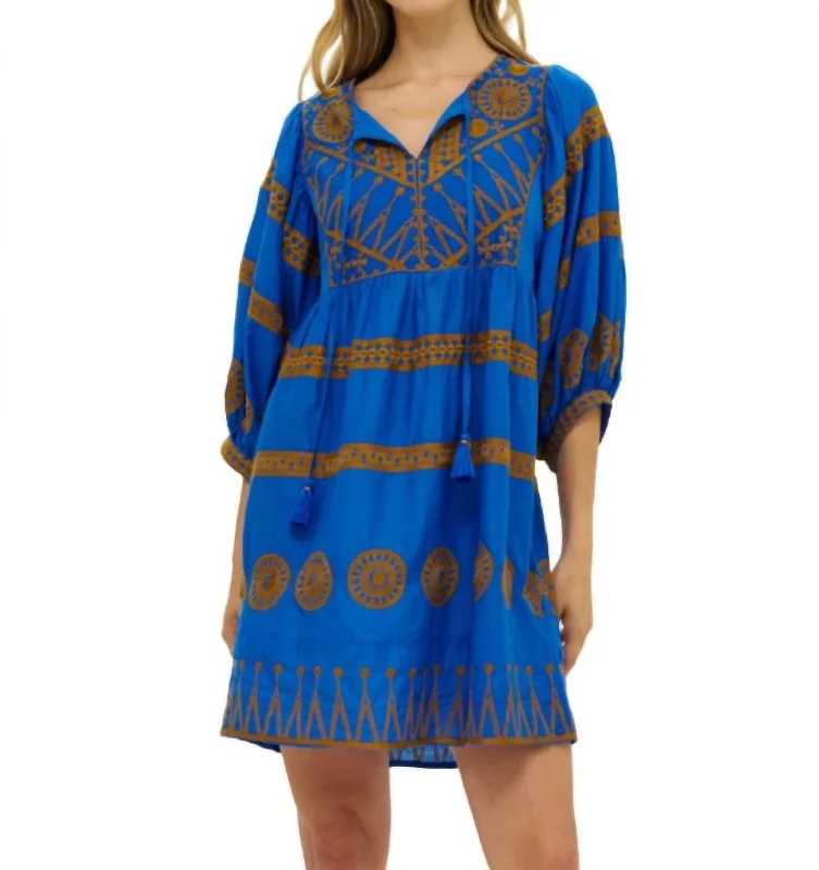 Cuff Sleeve Mini Dress In Soleil Blue