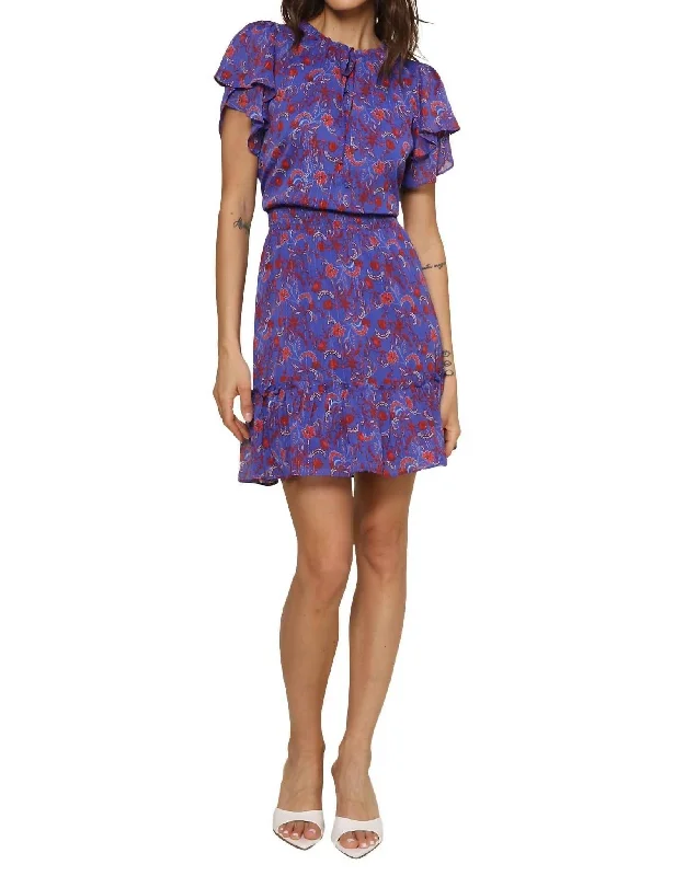 Harlann Floral Mini Dress In Blue/red