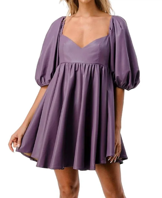 Presley Leather Mini Babydoll Dress In Mauve