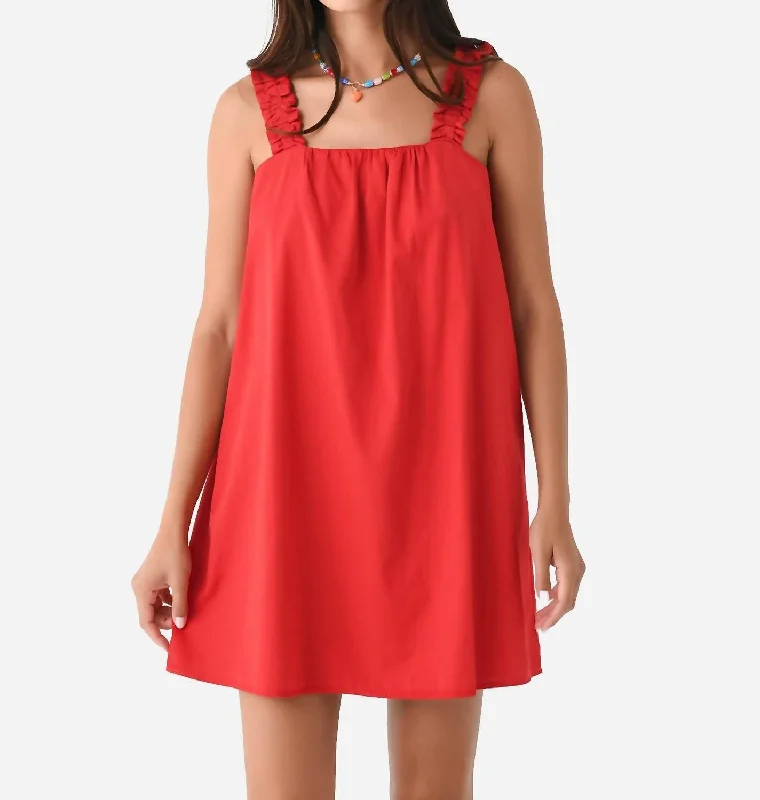 Square Neck Mini Dress In Red