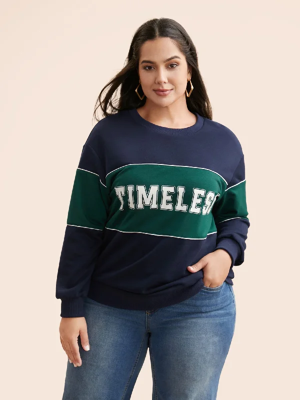 Crew Neck Letter Print Contrast Sweatshirt