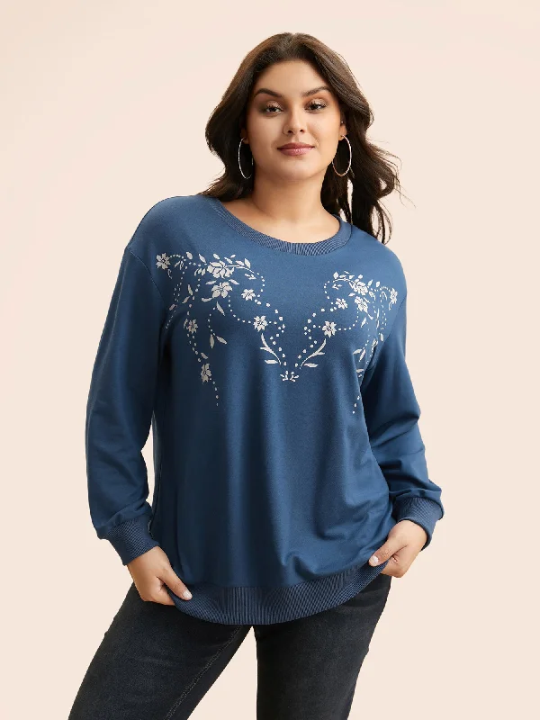 Floral Print Drop Shoulder Sleeve Sweatshirt