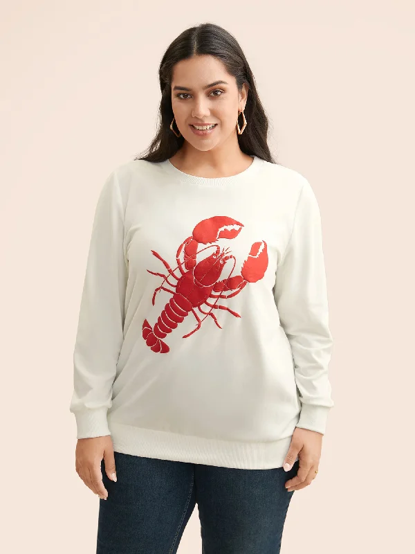 Lobster Pattern Round Neck Sweatshirt