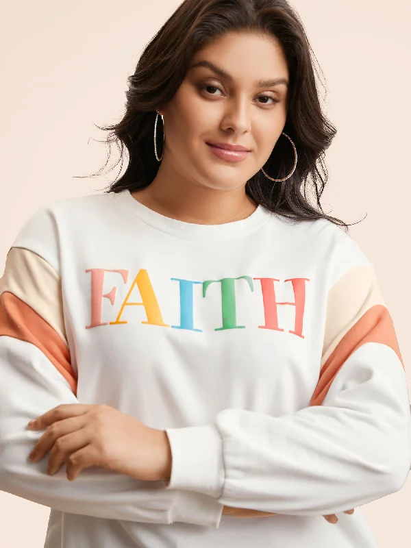 Round Neck Positive Slogan Contrast Sweatshirt