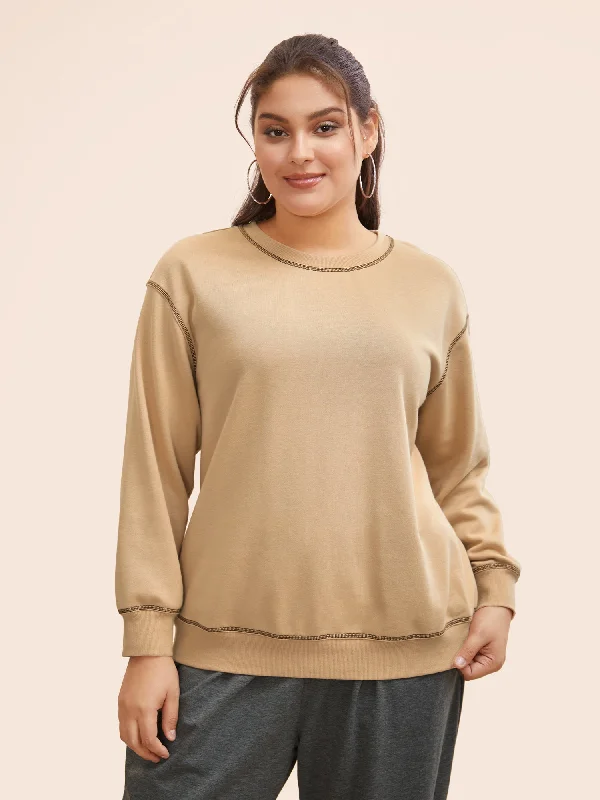 Round Neck Topstitching Patchwork Sweatshirt