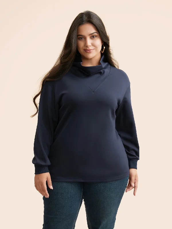 Ruffled Collar Plain Drop Shoulder Sweatshirt