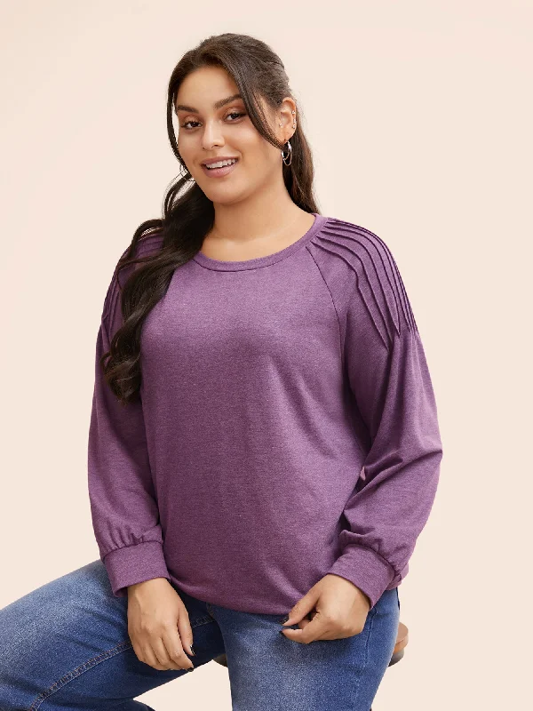 Solid Heather Raglan Sleeve Pleated Sweatshirt