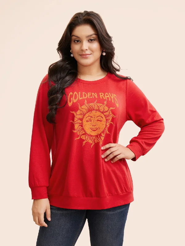 Sun Print Round Neck Sweatshirt