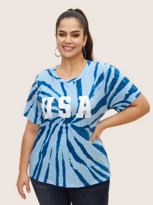 USA Print Round Neck Tie Dye T-Shirt