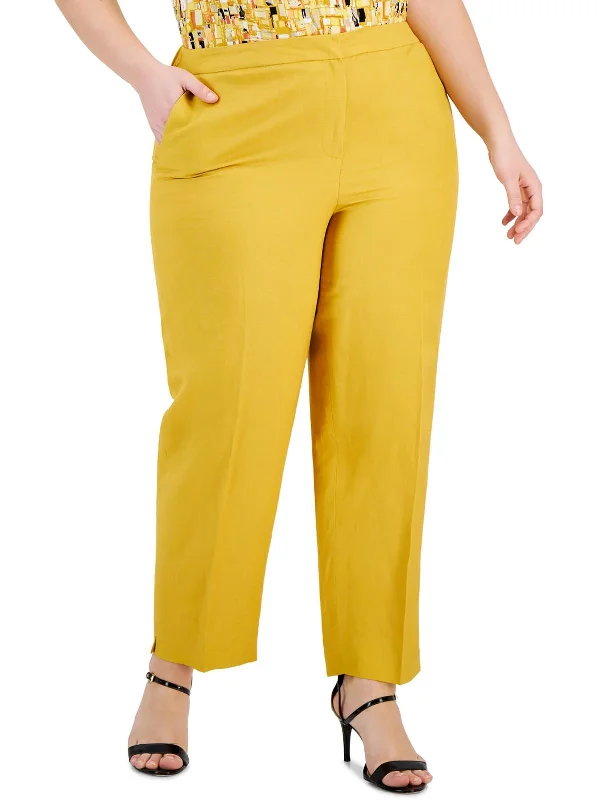 Plus Womens Mid-Rise Stretch Straight Leg Pants