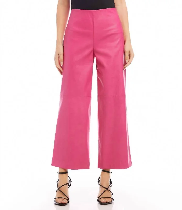 Women's Cropped Vegan Leather Pants In Hot Pink