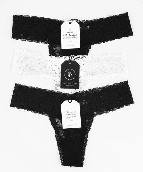 Set of 3 Lace Thongs // Black & White