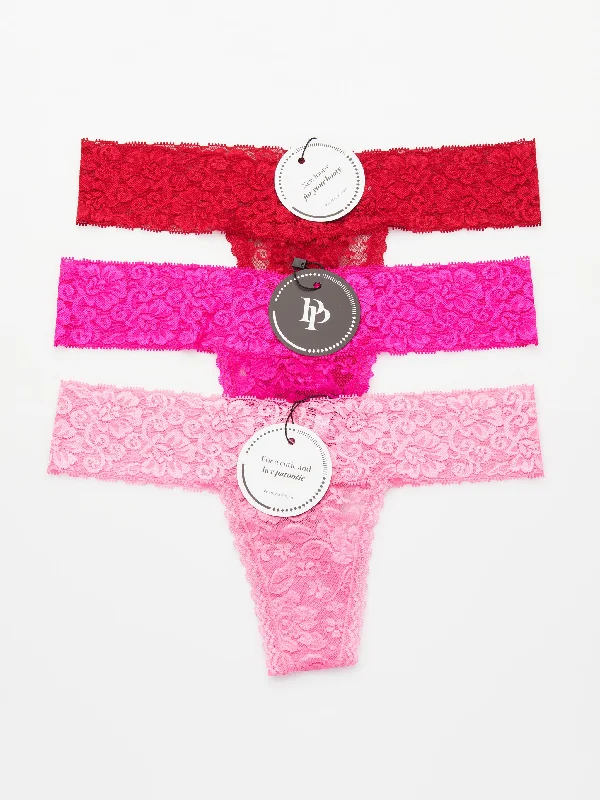 Set of 3 Lace Thongs //Red, Hot Pink & Candy Pink