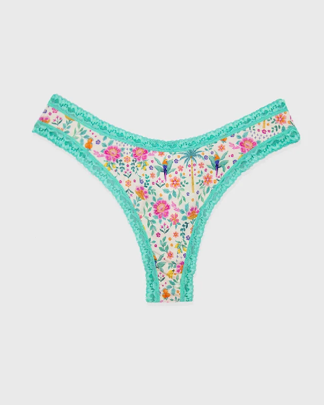 Stripe & Stare Thong in Mexicana with Neon Mint Trim (SS)