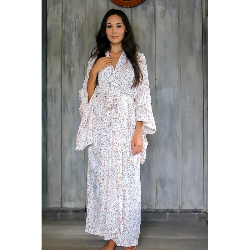 Bali Arabesques White Floral Batik Robe