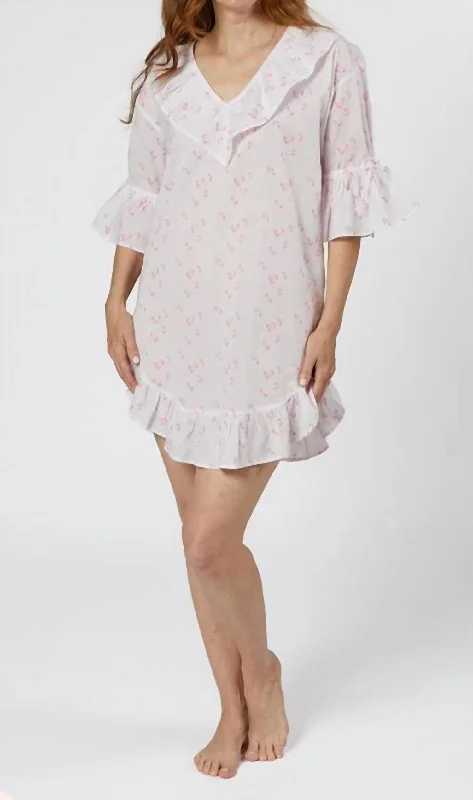 Lily Cotton Poet Nightshirt In Pink Floral