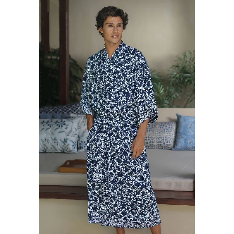 Navy Blue Nebula Men's Batik Robe