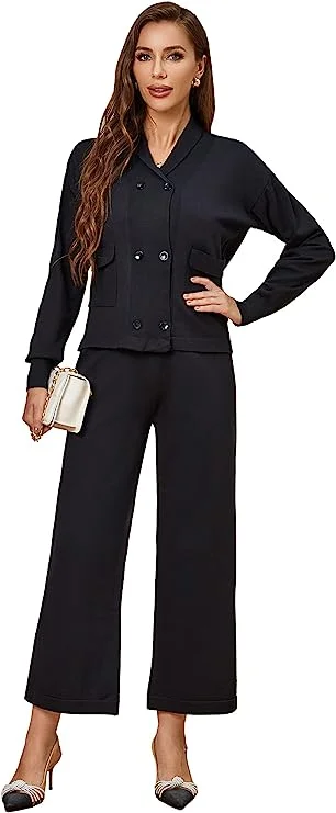 Richie House Women's 2 Piece Sweatsuits Long Sleeve Knit Sweater Wide Leg Pants Outfits RHW4072